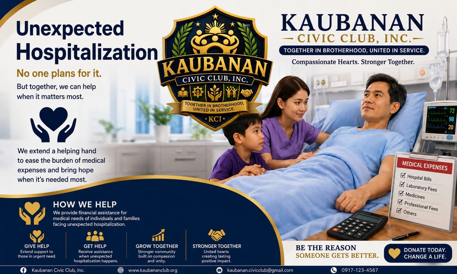 Hospitalization assistance — Kaubanan Civic Club helps ease the burden of unexpected medical expenses for members and their families.